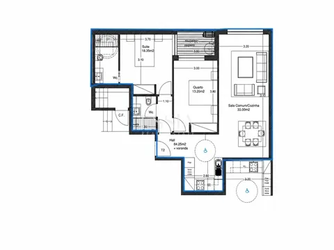 Apartamento T2 com Varanda e Box no Varandas do Foco
